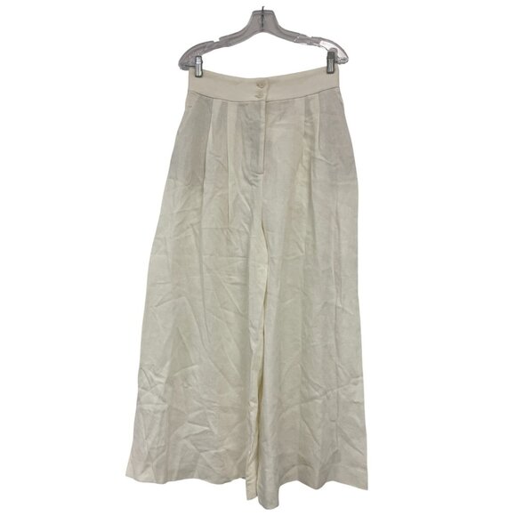 Zara Womens Pants Medium M Trousers White Wide Leg Pleated Linen 2365/586 NWT - Picture 2 of 14